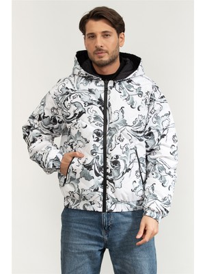 Versace Jeans Couture 50D Printed Porcelain Baroque Men's Puffer Jacket White