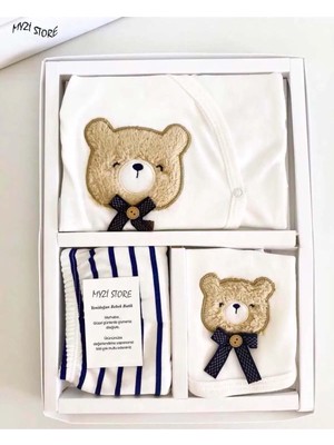 Tr Myzi Store Yeni Sezon Kutulu Ayıcıklı 5li Hastane Çıkış Seti Erkek Bebek Yenidoğan Kıyafeti Bej Yeni Doğan