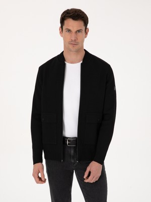 Cacharel Black Slim Fit Wool Blend Full Zip Knit Cardigan