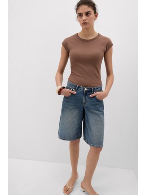 Intimissimi Ribbed Pima Cotton Short Sleeve Blouse