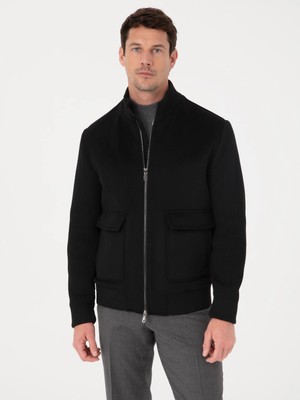 Cacharel Black Wool Blend Melton Coat