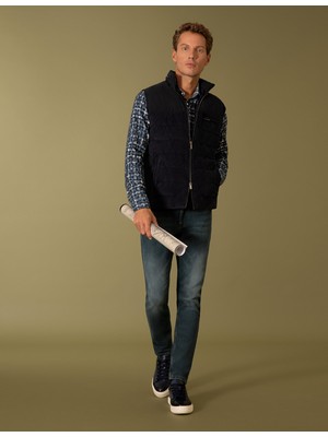 Cacharel Navy Slim Fit Padded Cotton Blend Puffer Vest