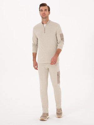 Cacharel Beige Slim Fit Cargo Pocket Straight Leg Sweatpants