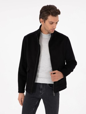 Cacharel Black Wool Blend Melton Pea Coat