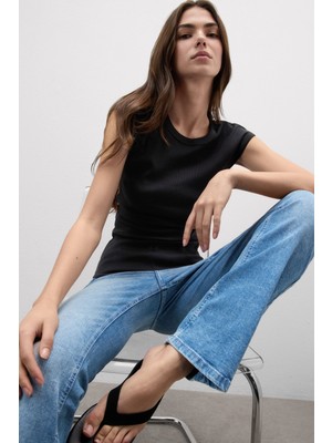 Intimissimi Ribbed Pima Cotton Short Sleeve Blouse