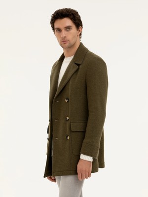 Cacharel Khaki Slim Fit Wool Blend Melton Pea Coat