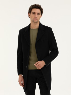 Cacharel Black Slim Fit Wool Cashmere Blend Coat