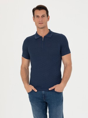 Cacharel Indigo Slim Fit Polo Collar Knit T-Shirt