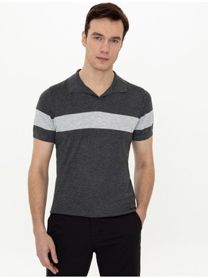 Cacharel Grey Polo Collar Knit T-Shirt