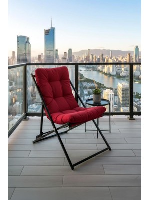 Tr Napper Katlanabilir Kırmızı Şezlong - Su Geçirmez Kumaş, Metal Iskelet, Balkon ve Bahçe Sandalyesi