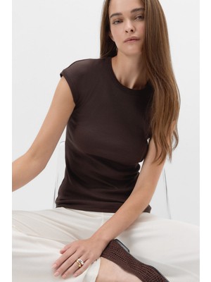 Intimissimi Ribbed Pima Cotton Short Sleeve Blouse