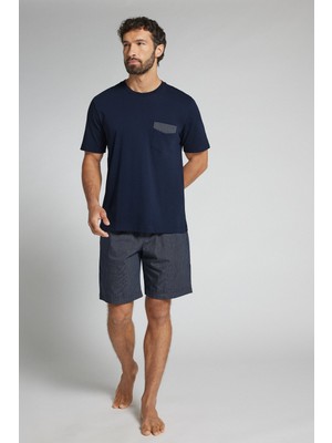 Intimissimi Navy Pinstripe Cotton And Canvas Short Pajamas