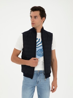 Cacharel Navy Slim Lightweight Quilted Puffer Vest