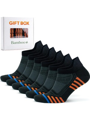 Tr 3'lü-6'li Bambu Renkli Spor Desenli Güçlendirilmiş Yıkamalı Kutulu Dikişsiz Koşu Yürüyüş Spor Performans Kısa Fit Patik Erkek Çorap