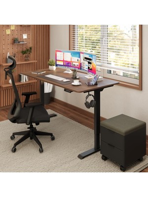Tr Uprise Comfort Çift Motorlu Yükseklik Ayarlı Masa (72–121 Cm) (Siyah Ayak/ceviz Tabla, 120X60 Cm)