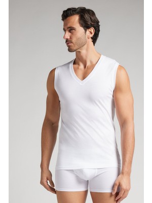 Intimissimi Mercerized Cotton V-Neck Tank Top Filo Premium
