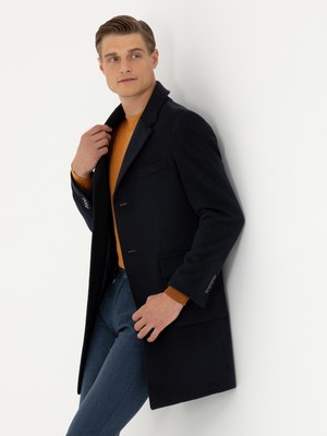 Cacharel Navy Slim Fit Overcoat
