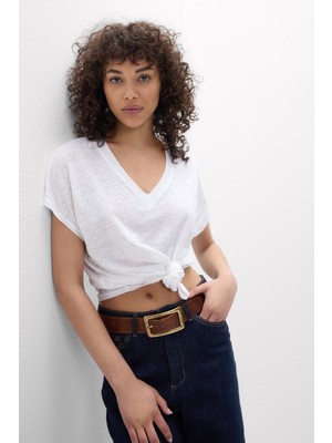 Intimissimi The Pure Linen Short Sleeve V-Neck Linen T-Shirt