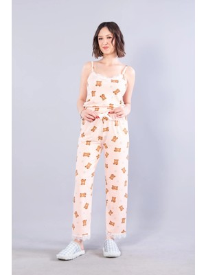 Mckanzie 13924 Milan İp Askılı Uzun Alt Ayıcık Baskılı Pijama Takımı