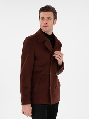 Cacharel Rust Slim Fit Wool Blend Melton Pea Coat