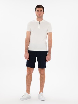 Cacharel Navy Regular Fit %100 Linen Bermuda Shorts