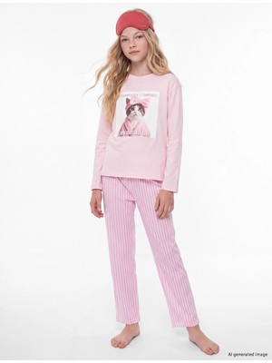 Lc Waikiki Yeni Sezon Pembe Baskılı Kız Çocuk Pijama Takımı
