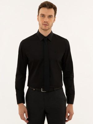 Cacharel Black Slim Fit Long Sleeve Basic Shirt