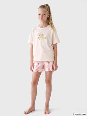 Lc Waikiki Yeni Sezon Pembe Baskılı Kız Çocuk Şortlu Pijama Takımı