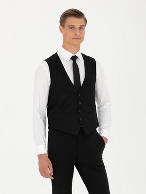 Cacharel Black Slim Fit Wool Blend Classic Vest
