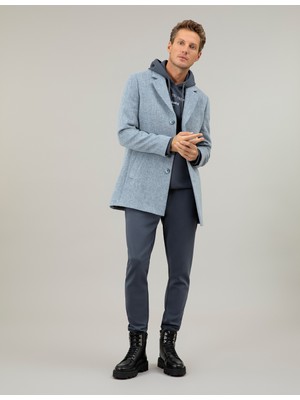 Cacharel Indigo Wool Blend Ex. Slim Fit Melton Pea Coat