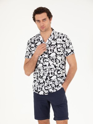 Cacharel Black Slim Fit Linen Blend Short Sleeve Shirt