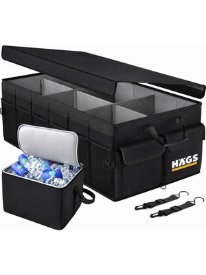 Tr Araç Bagaj Düzenleyici, Soğutucu Çantalı Bagaj Organizer Sağlam Katlanabilir, Otomobil ve Suv`lar Için, Cepli, 3 Ana Bölmeli, 70L: 75X35X28 cm - Siyah