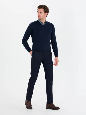 Cacharel Navy Slim Fit Dress Trousers