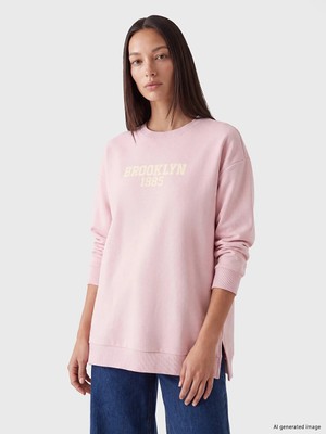 Lc Waikiki Yeni Sezon Pembe Baskılı Kadın Kalın Sweatshirt Tunik