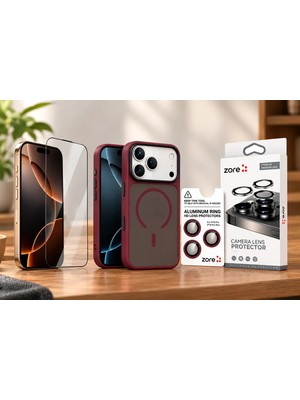 Vendas iPhone 18 Pro Max Uyumlu M-Safe Support Joko Megane Kapak + Ekran Koruyucu + Safir Anti-Reflective Lens Koruyucu