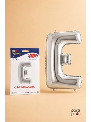 He2 Balloons Silver Folyo Balon E Harfi 40 Inç 102 Cm, Helyum Uyumlu Gümüş Renk Büyük Boy Harf Balonu