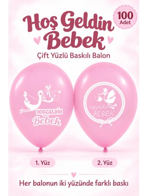 Hbk Balon Hoş Geldin Bebek Balonu Mavi Baby Shower Baskılı Lateks Balon 100 Adet Erkek Bebek Doğum Süsleme Balonu