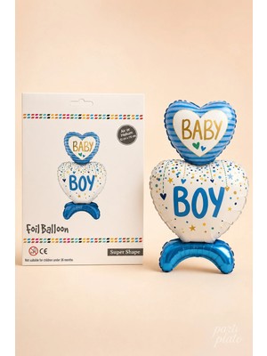 He2 Balloons Mavi Ayaklı Baby Boy Folyo Balon 110 Cm, Erkek Bebek Hoş Geldin Helyum Uyumlu Baby Shower Doğum Odası Balonu