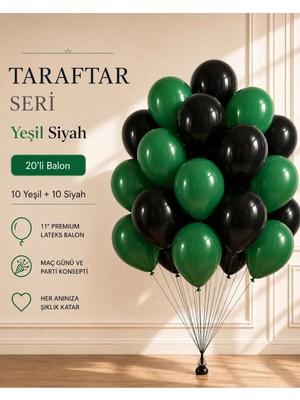 Marlon Balon Taraftar Seri Yeşil Siyah 20’li Balon Maç Günü Doğum Günü Parti Süsleme Balonu