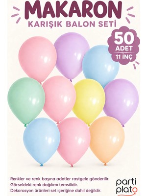Marlon Balon Makaron Karışık Renk 11 Inç 50 Adet Balon Kemeri Zinciri Doğum Günü Parti Süsleme