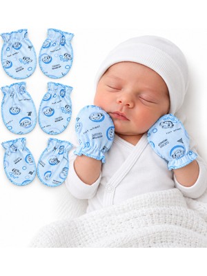 Sönmez Bebe Bebe Eldiven Araba Desenli Yenidoğan Pamuklu Penye 6'lı Çift Set Paket Unisex Bebe Eldiven