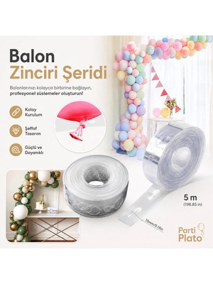 Marlon Balon Balon Zinciri 5 Metre, Balon Kemeri Yapma Şerit Aparatı, Doğum Günü, Nişan, Düğün ve Parti Süsleme Malzemesi
