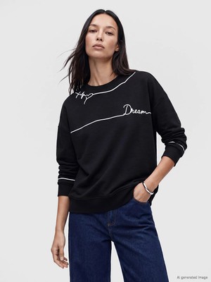 Lc Waikiki Yeni Sezon Siyah Baskılı Soft Touch Kadın Sweatshirt