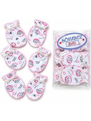 Sönmez Bebe Bebe Eldiven Araba Desenli Yenidoğan Pamuklu Penye 6'lı Çift Set Paket Unisex Bebe Eldiven