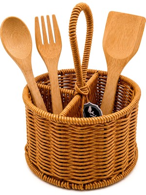 Store Taşıma Kulplu = 2+1 Bölmeli Tezgah Üstü Bambu - Ahşap Kaşıklık