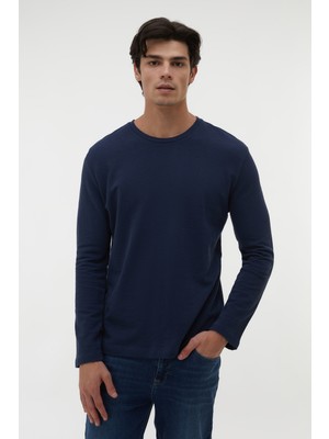 Mudo Erkek Lacivert Bisiklet Yaka Loose Fit Kazak