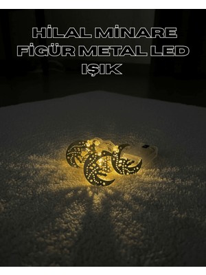Store Gold Renk Metal Minareli Hilal LED Işık Pilli Ramazan Süsü