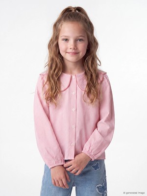Lc Waikiki Yeni Sezon Pembe Bebe Yaka Çizgili Kız Çocuk Gömlek