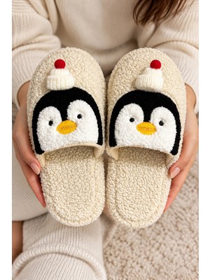 Slipcat Kadın Peluş, Penguen Figürlü, Yumuşak, Kışlık Ev Terliği