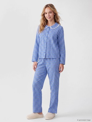 Lc Waikiki Yeni Sezon Lacivert Bebe Yaka Ekose Kadın Pijama Takım